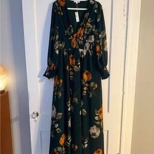 Baltic Born Dark Green and Orange Floral Long Sleeve Dress